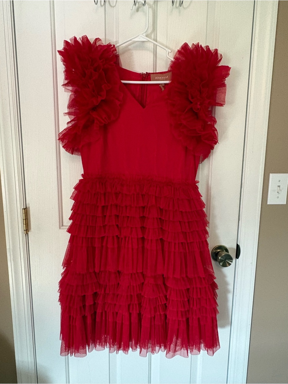JessaKae Red Layered Ruffle Tulle Girls Dress